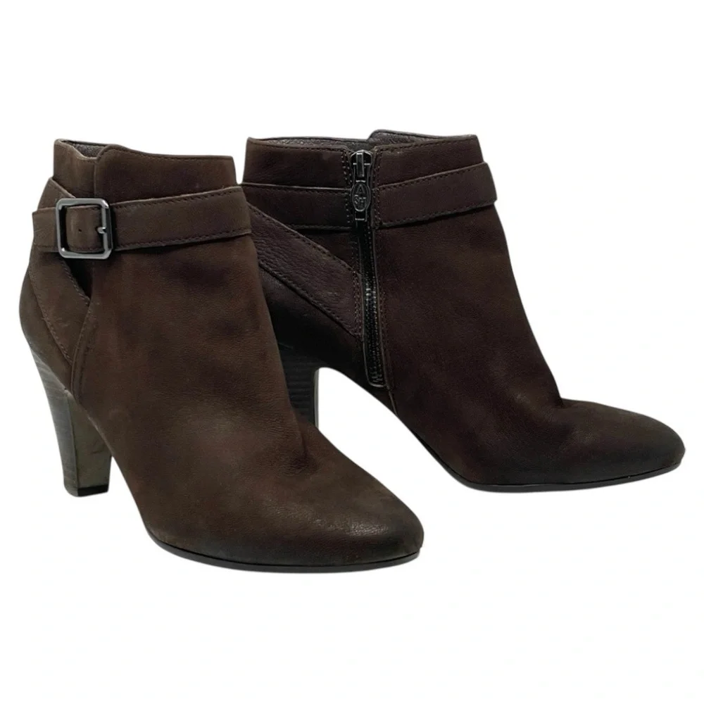 Ash Nubuck Leather Brown Buckle Boho Ankle Booties Women’s 7.5 Heeled Boots